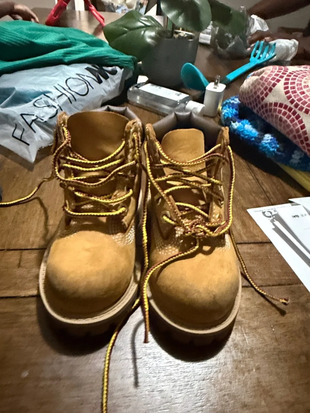 Timberland Tan Kids Boots with Yellow-Accent Laces